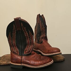 Laredo Black and Brown Leather Boots with Red and Yellow Stitching